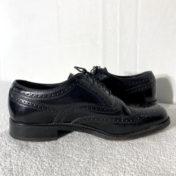 Vintage Florsheim Black Leather Lexington Wingtip Oxford Lace Up Dress Shoes 7D - Picture 12 of 14